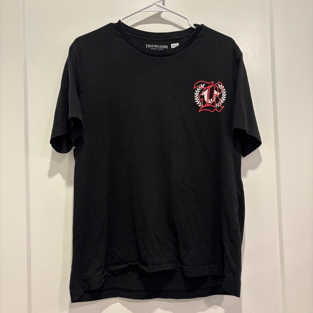 True Religion Mens World Tour Buddha Graphic T-Shirt Black Small Short Sleeve
